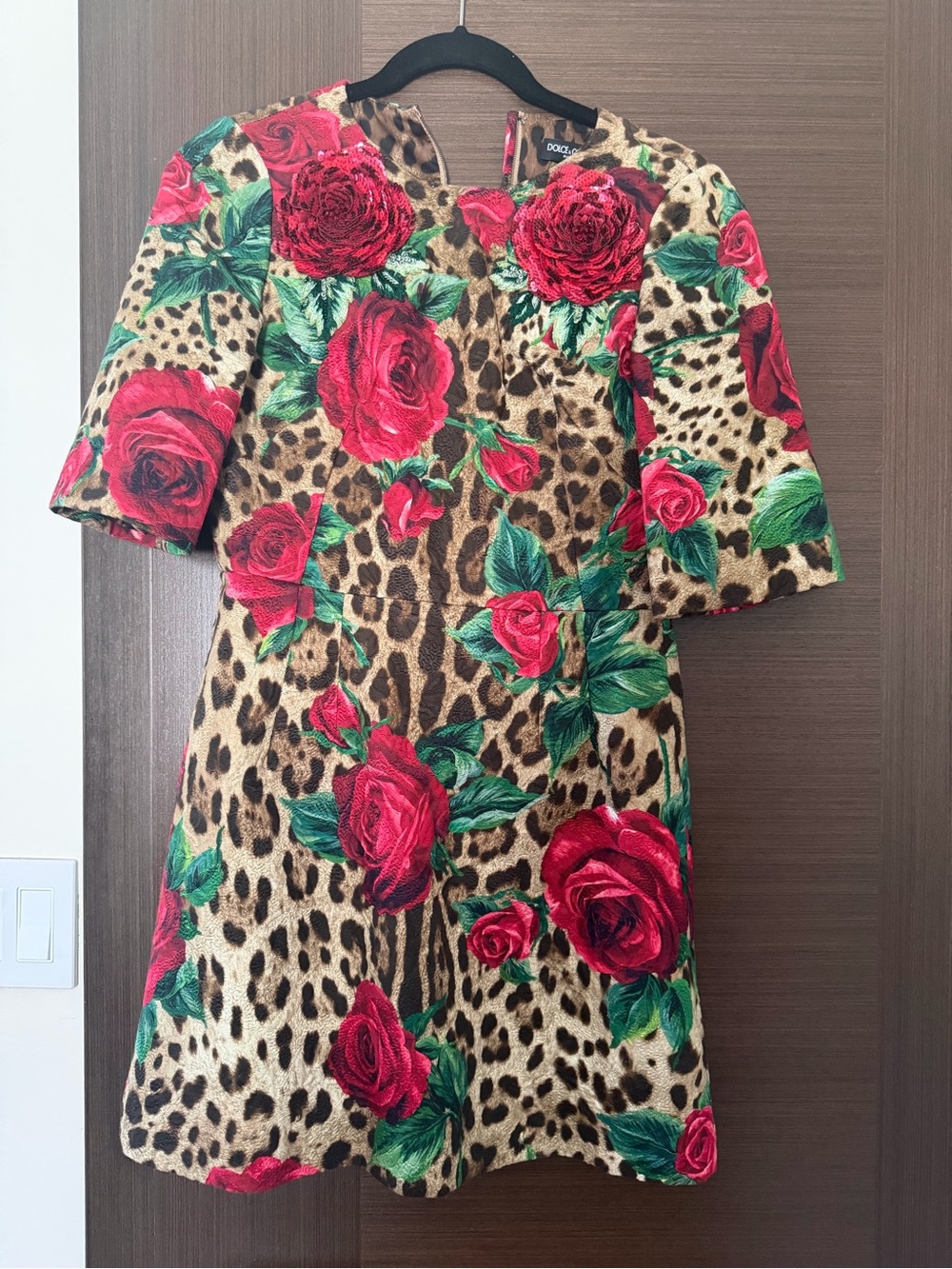 Dolce & Gabbana Red Rose Print Leopard-Accent Women's Dress Sz 40 worn once
